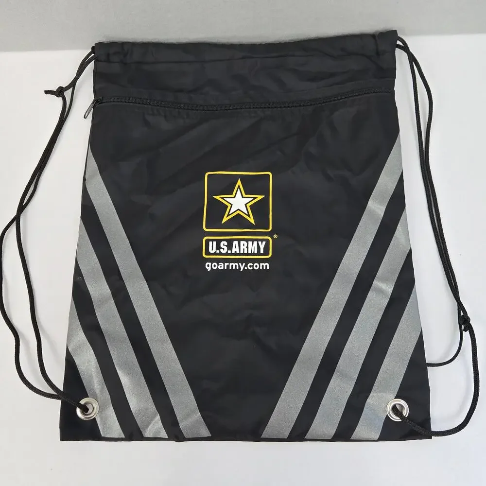 U.S. Army Military Drawstring Back Pack Cinch Sack Bag Black Gray & Yellow - NEW